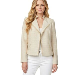Chico’s Tweed Jacket Size 1 (M/8) Cream Gold Chain